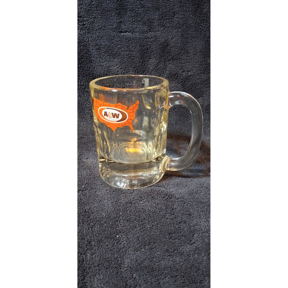 Vintage A&W Root Beer Glass Mug USA Map Logo Heavy Paneled Stein 4.5 inch